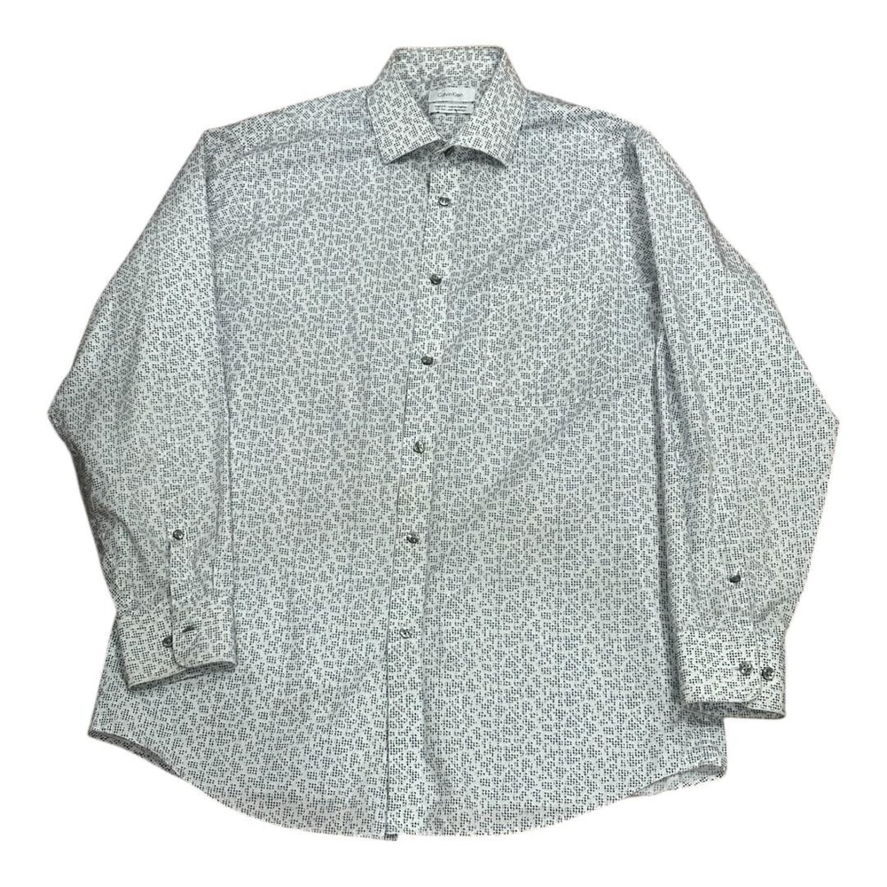 Calvin Klein Shirt Mens Medium White Blue Non Iron Long Sleeve Dress Shirt